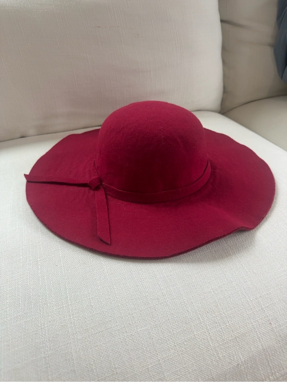 Burgundy Wide Brim Floppy Hat Paper Felt Ribbon Bow Women’s One Size